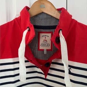 Joules Red and White Striped Hooded Sweatshirt